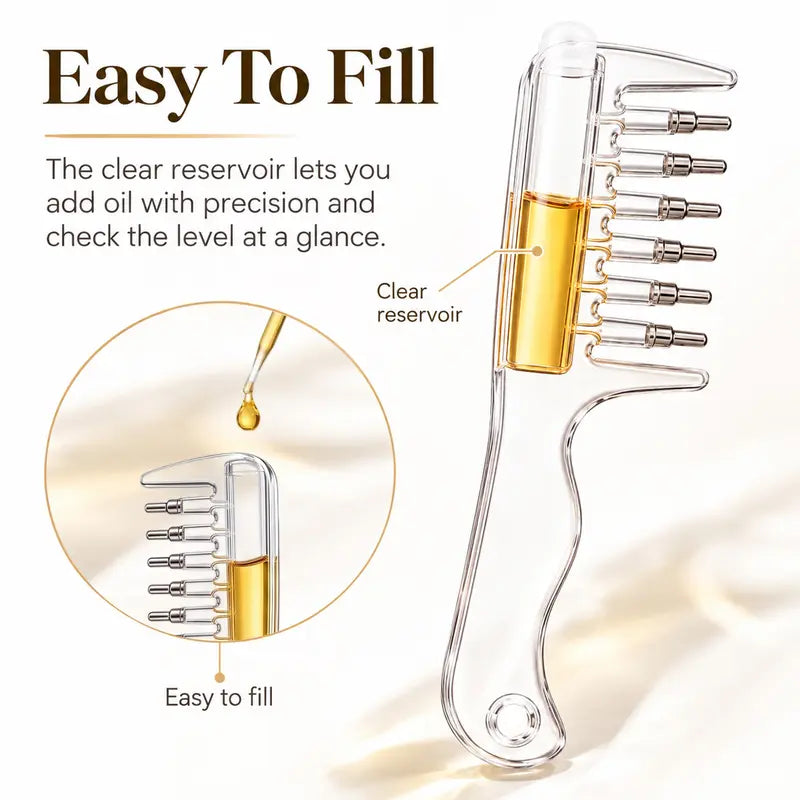 Refillable Scalp Oil Applicator Comb, Hair Root Massage Comb with Metal Tips, No-Mess Liquid Applicator Brush for Hair Care, No Serum Included