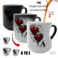 Personalized Heat-Changing Ceramic Mug, 11 oz Color-Changing Coffee Cup with A-Z Initial Letter & Heart-Shaped Handle, Custom Gift