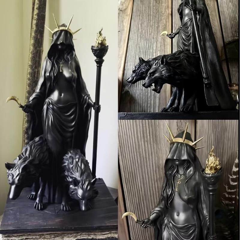 Gothic Hecate Statue, Dark Goddess Holding Torch, Witch Sculpture, Halloween Decor, Mystical Altar, Religious Decoration, Resin Home Ornament