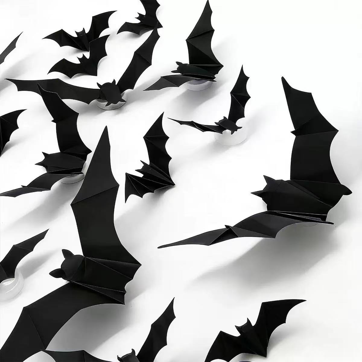Pack of 12 LED Lights 3D Halloween Bat Decoration, Halloween Decoration Bat Wall Sticker with 10 Different Sizes, Horror Decorative Stickers, LED Bats Decoration for Indoor Halloween Party Accessories