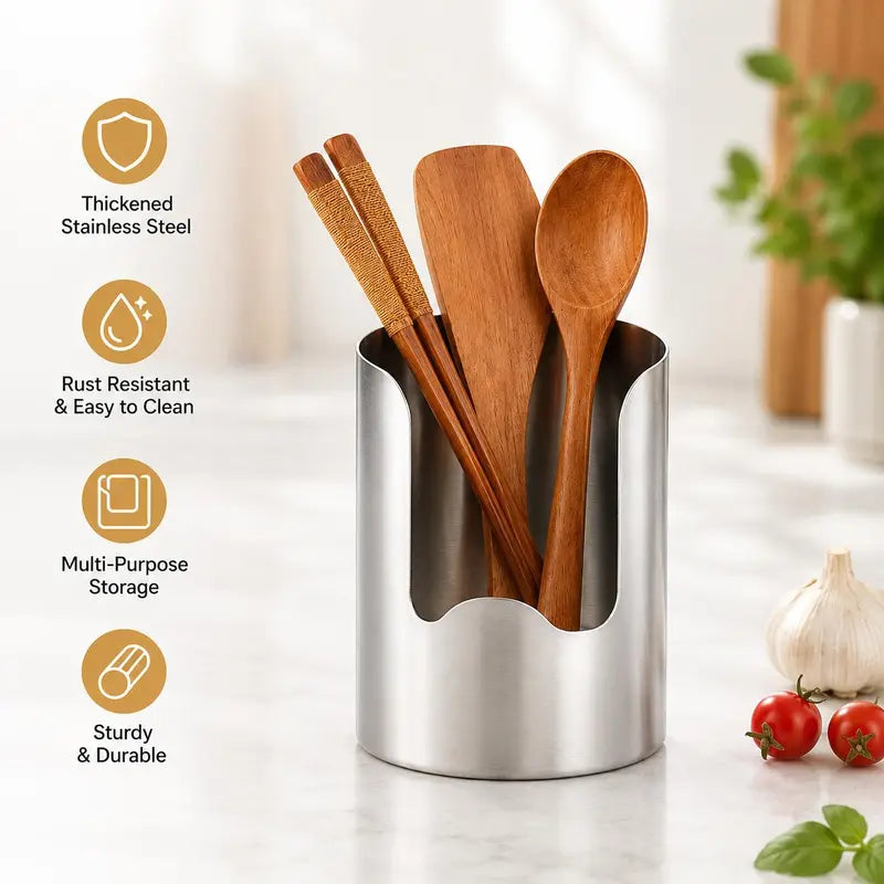 Stainless Steel Utensil Holder, Rust-Resistant Kitchen Organizer for Spatulas, Spoons & Chopsticks, Multi-Purpose Countertop Storage