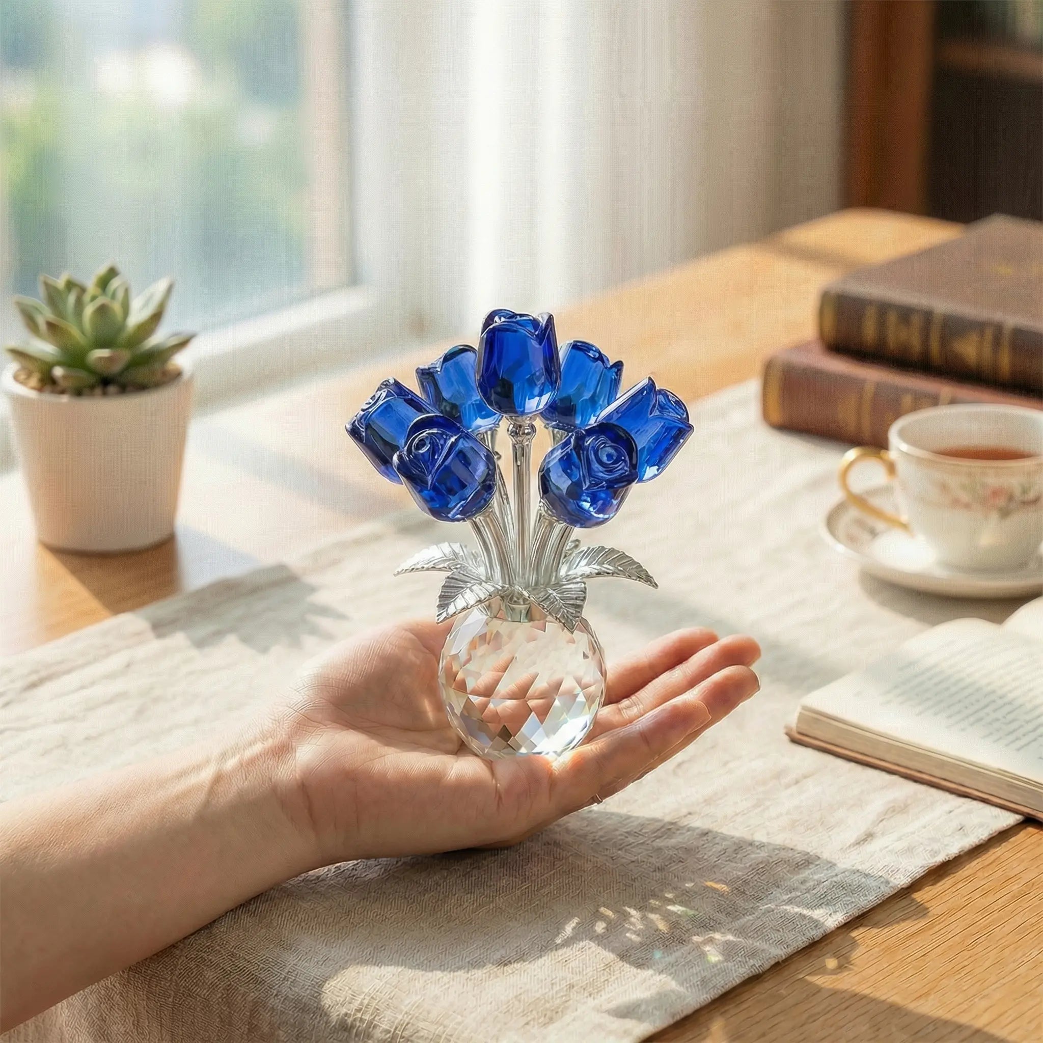 Handcrafted K9 Crystal Rose Bouquet Figurine - Eternal Gift for Her