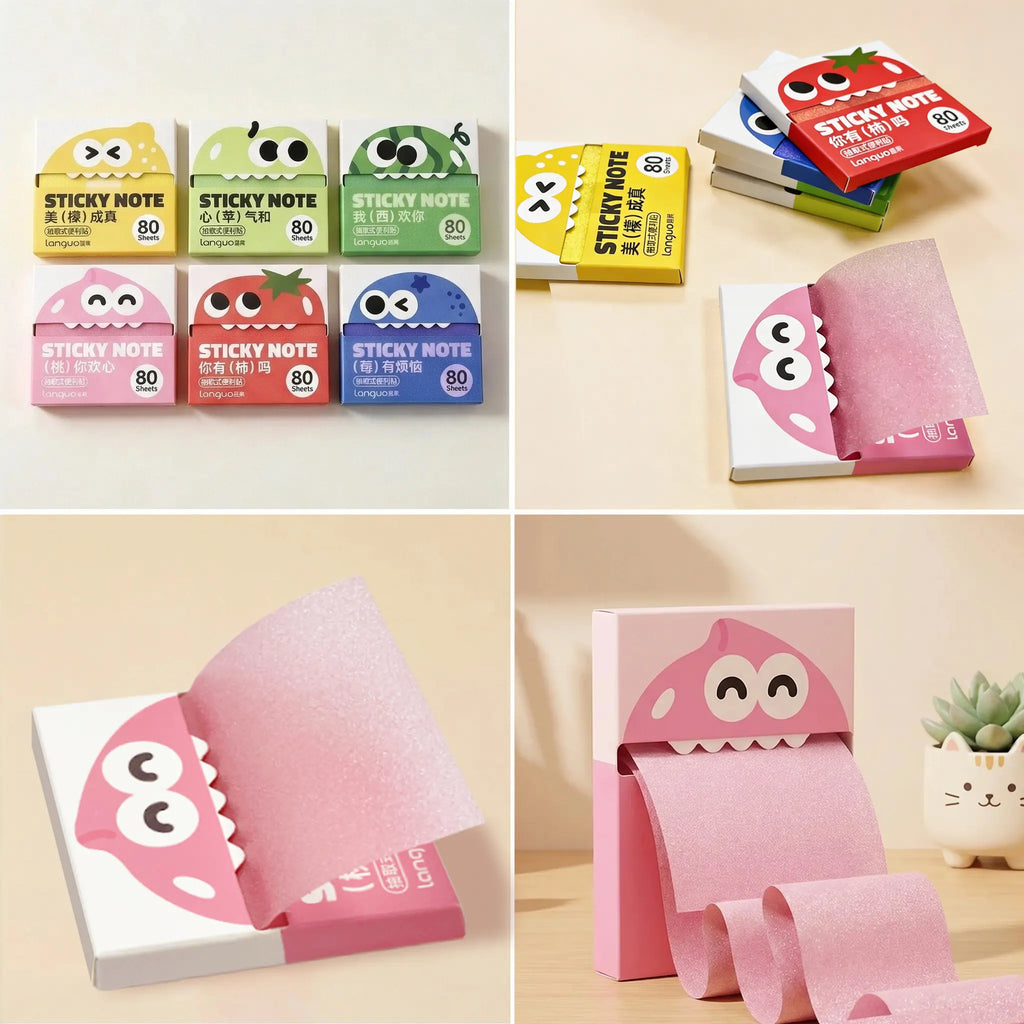 12 Boxes of Transparent Pull-Out Sticky Notes (960 Sheets Total) - Office Stationery, Work Accessories with Strong Adhesion, No Residue, 50 Reuses Per Sheet