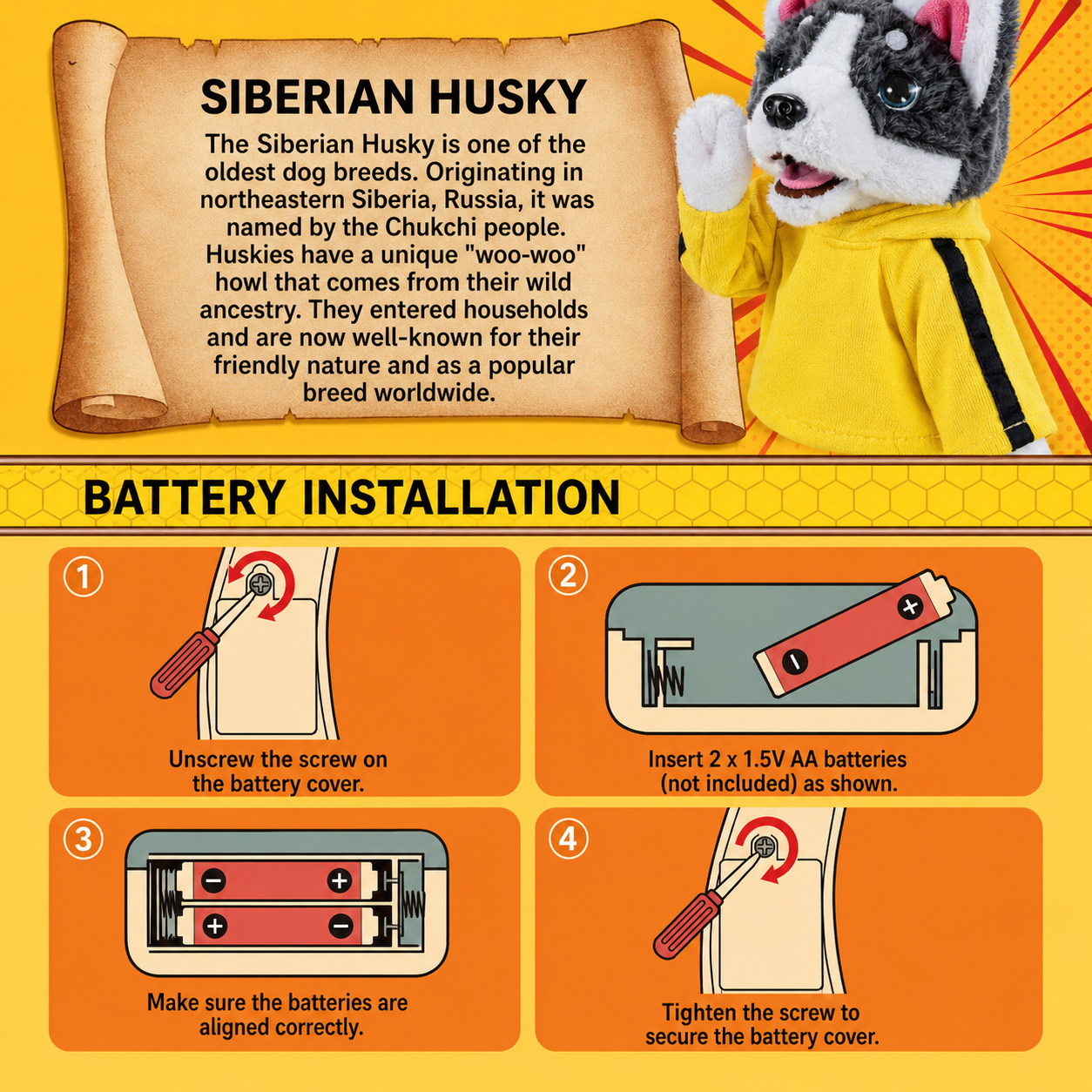 Kung Fu Husky Hand Puppet, Interactive Plush Boxing Dog Toy with Punching Action and Sound Effects, Funny Gift for Kids