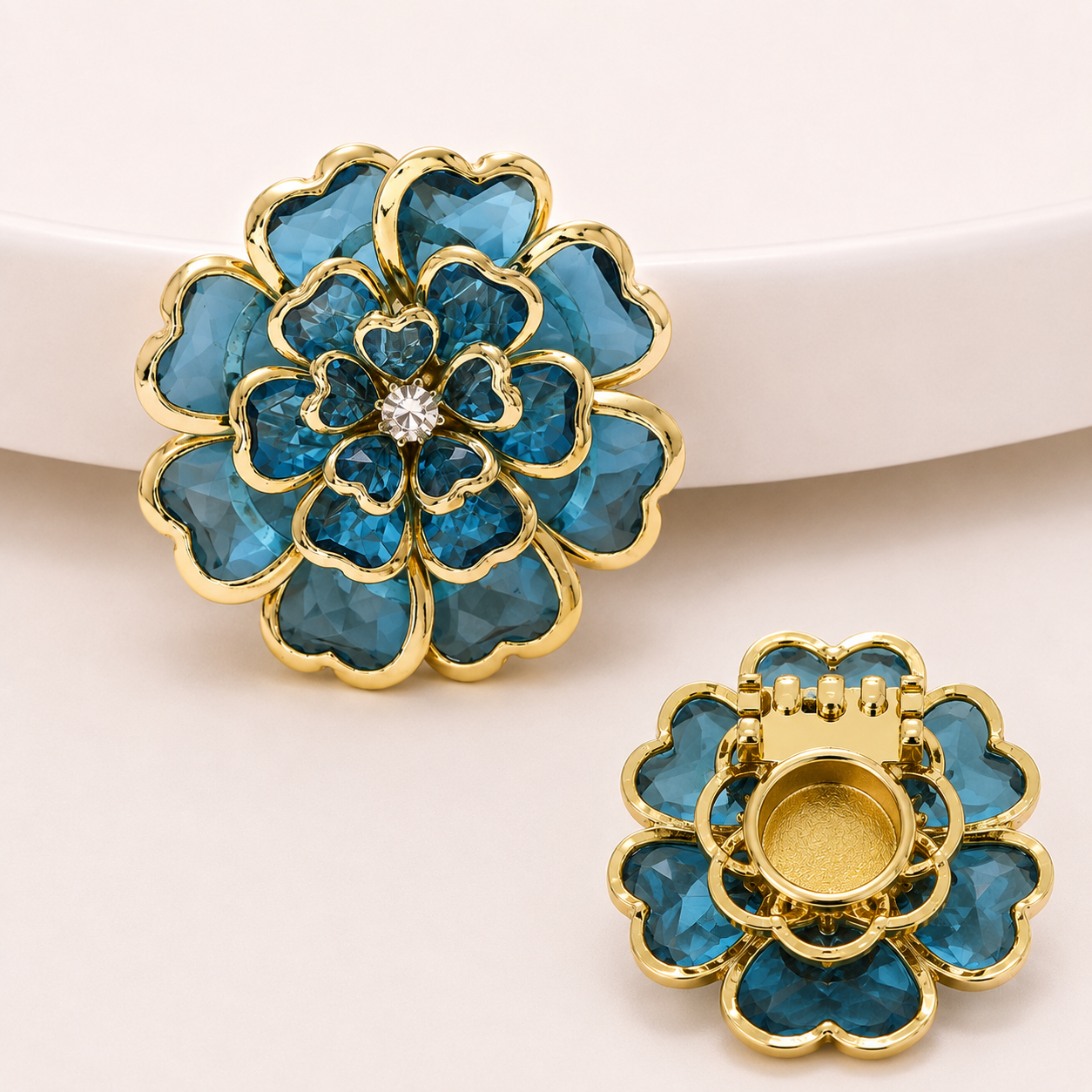 2-Pack Flower Rhinestone Button Covers, 38mm / 1.49 in Crystal Clip-On Jewelry for Blouses, Shirts & Clothing