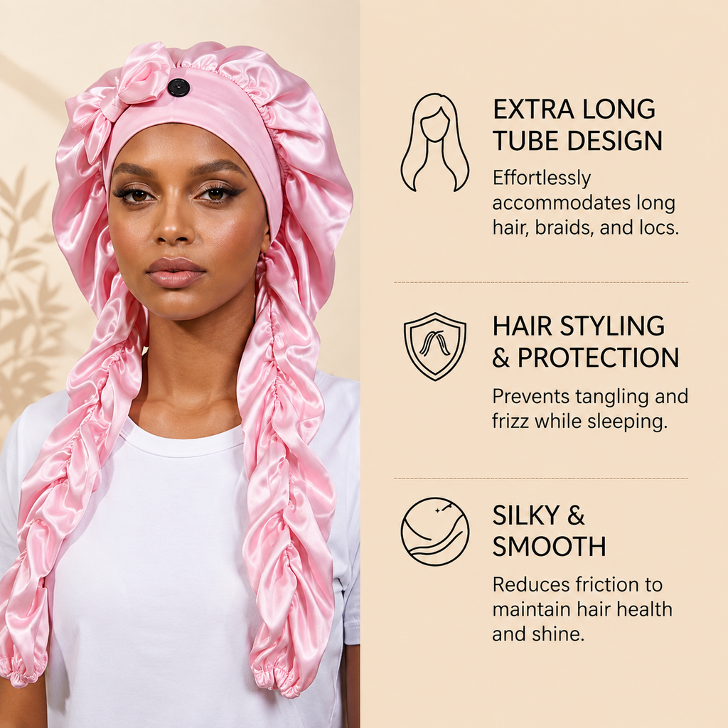 Extra Long Sleep Bonnet for Long Hair, Adjustable Satin Hair Bonnet for Braids, Dreadlocks, Curls & Natural Hair