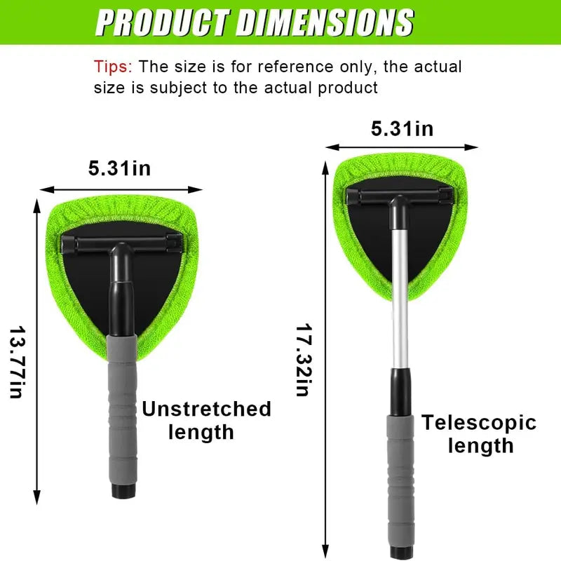 9-Piece Car Windshield Cleaning Kit with Extendable Handle, 180° Swivel Head, 6 Reusable Microfiber Pads, Vent Brush & Spray Bottle for Windows, Mirrors & Glass