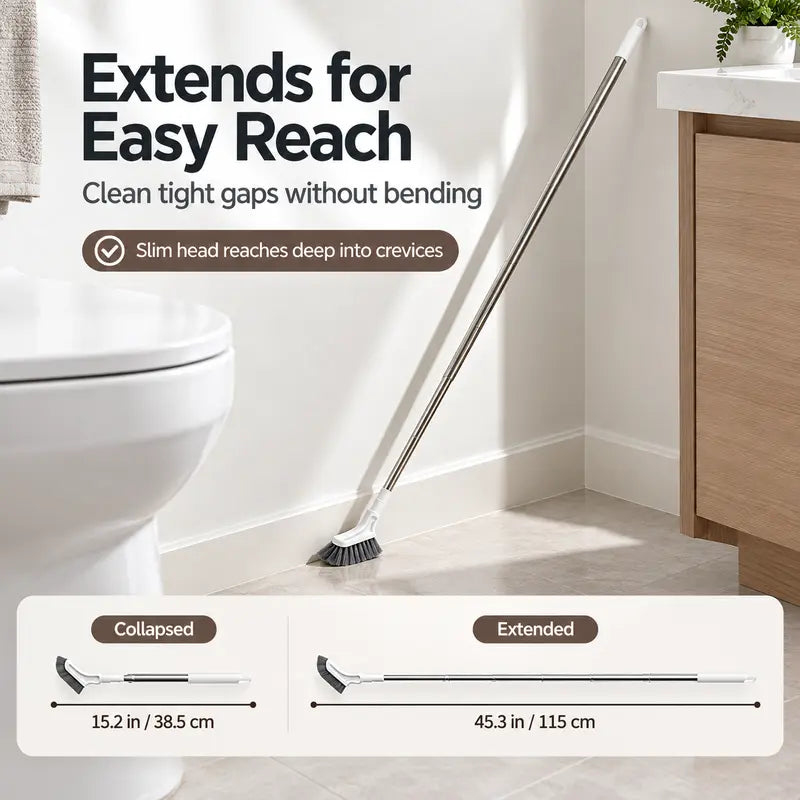 Adjustable Length Stainless Steel Telescopic Long Handle Crevice Cleaning Brush, Narrow Gap Cleaner for Bathroom, Hard-to-Reach Spaces
