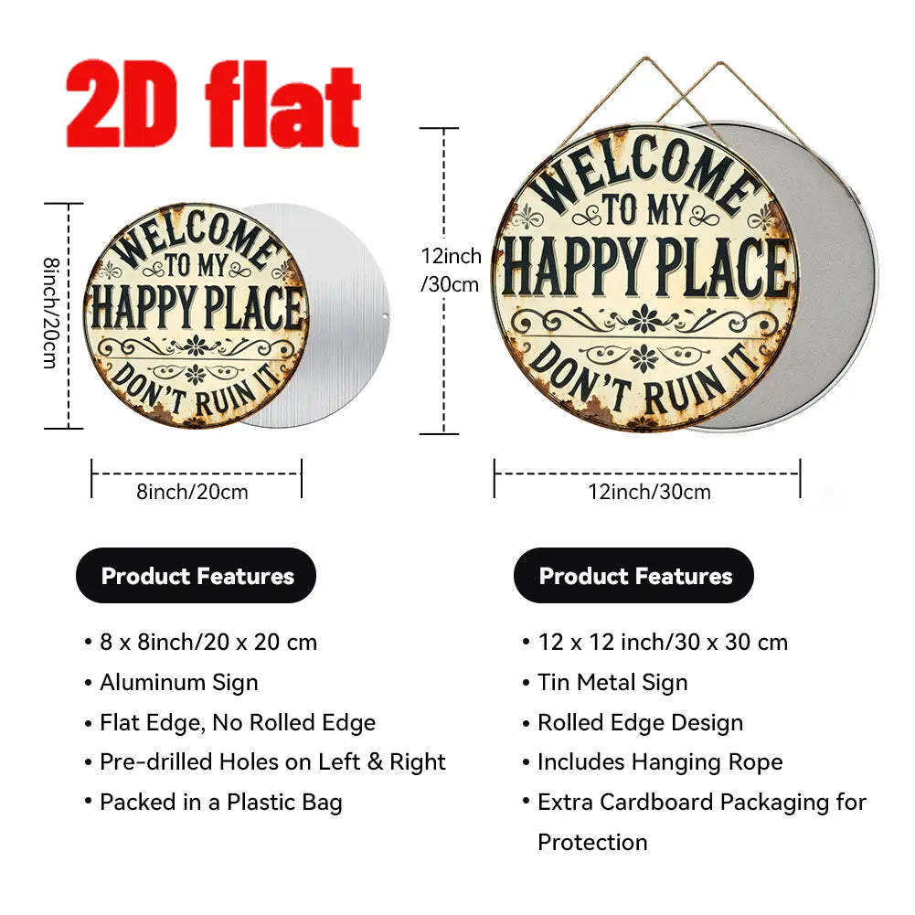 “Welcome to My Happy Place” Metal Sign - Multicolor Wall Art for Home & Office, Perfect Mother's Day Gift (8"/12")