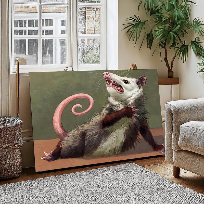 Opossum Funny Poster Canvas Wall Art, Animals Decor, Quirky Wall Decor, Opossum Humor Artwork for Animal Lovers, Funny Gift Idea for Home