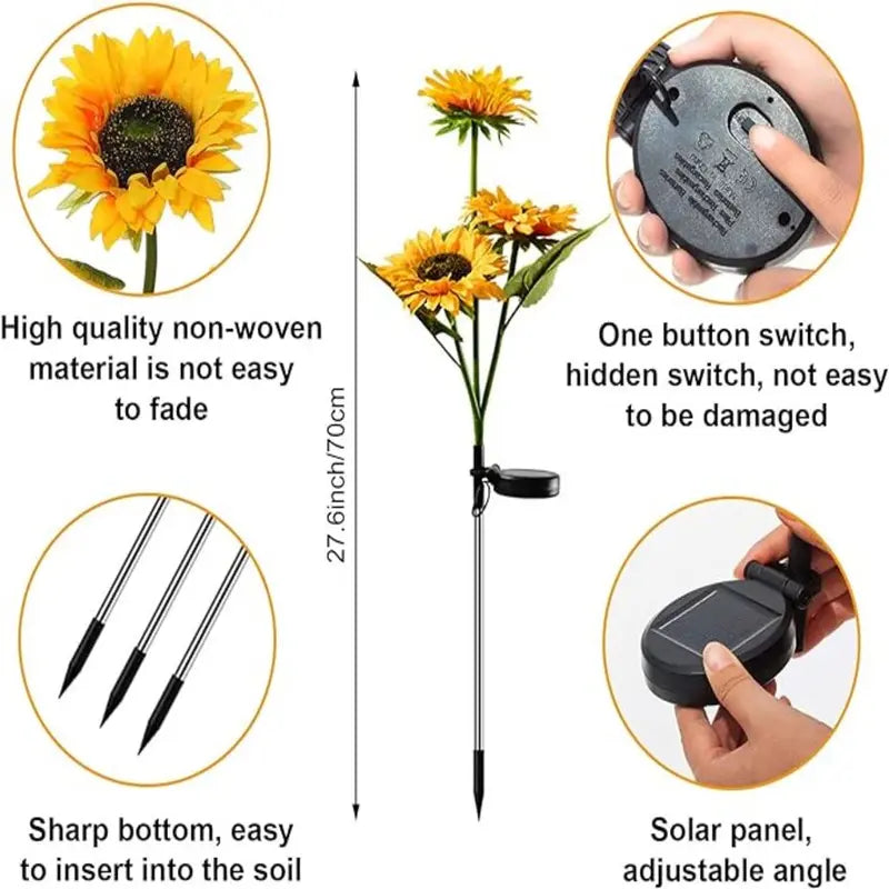 2/4/8pcs Solar LED Sunflower Garden Lights Realistic