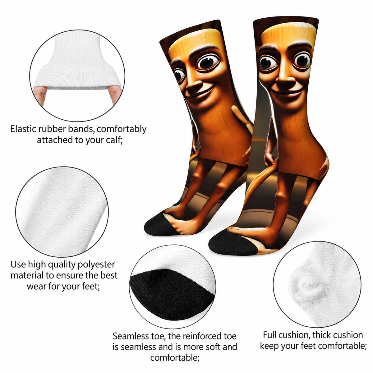 Tung Tung Tung Sahur Meme Socks, Funny Brainrot Novelty Crew Socks, Stretch Hip-Hop Print Socks, 1 Pair or 3 Pairs, Funny Christmas Gift