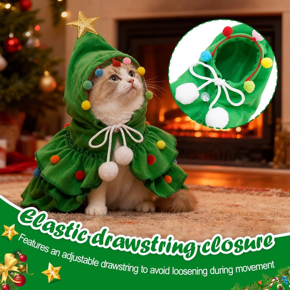 Christmas Tree Pet Cloak Costume – Hooded Holiday Outfit for Cats & Small Dogs