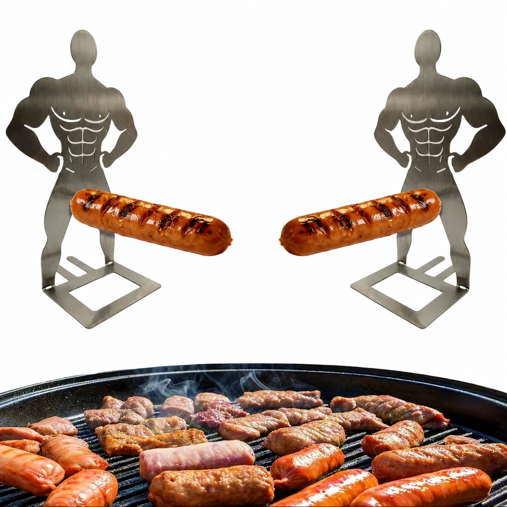 2PCS Funny Man Hot Dog Roaster: Portable Stainless Steel BBQ Rack