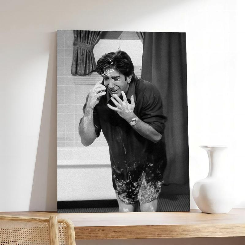 Funny Bathroom Wall Art Friends TV Show Comedy Print for Restroom Decor, Ross Geller Humorous Black White Wall Art Men Toilet Room