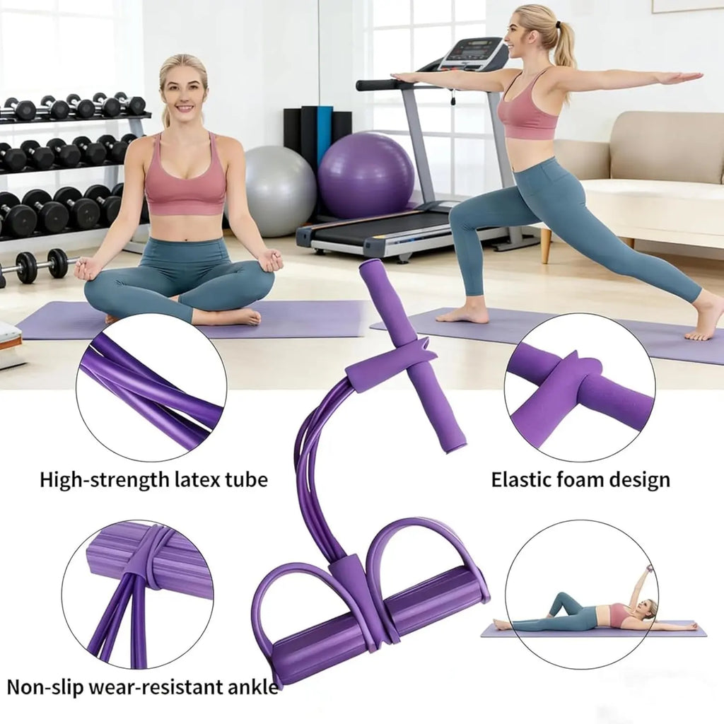4-Tube Resistance Band Pedal - Elastic Pull Rope for Workout, Stretching & Home Fitness