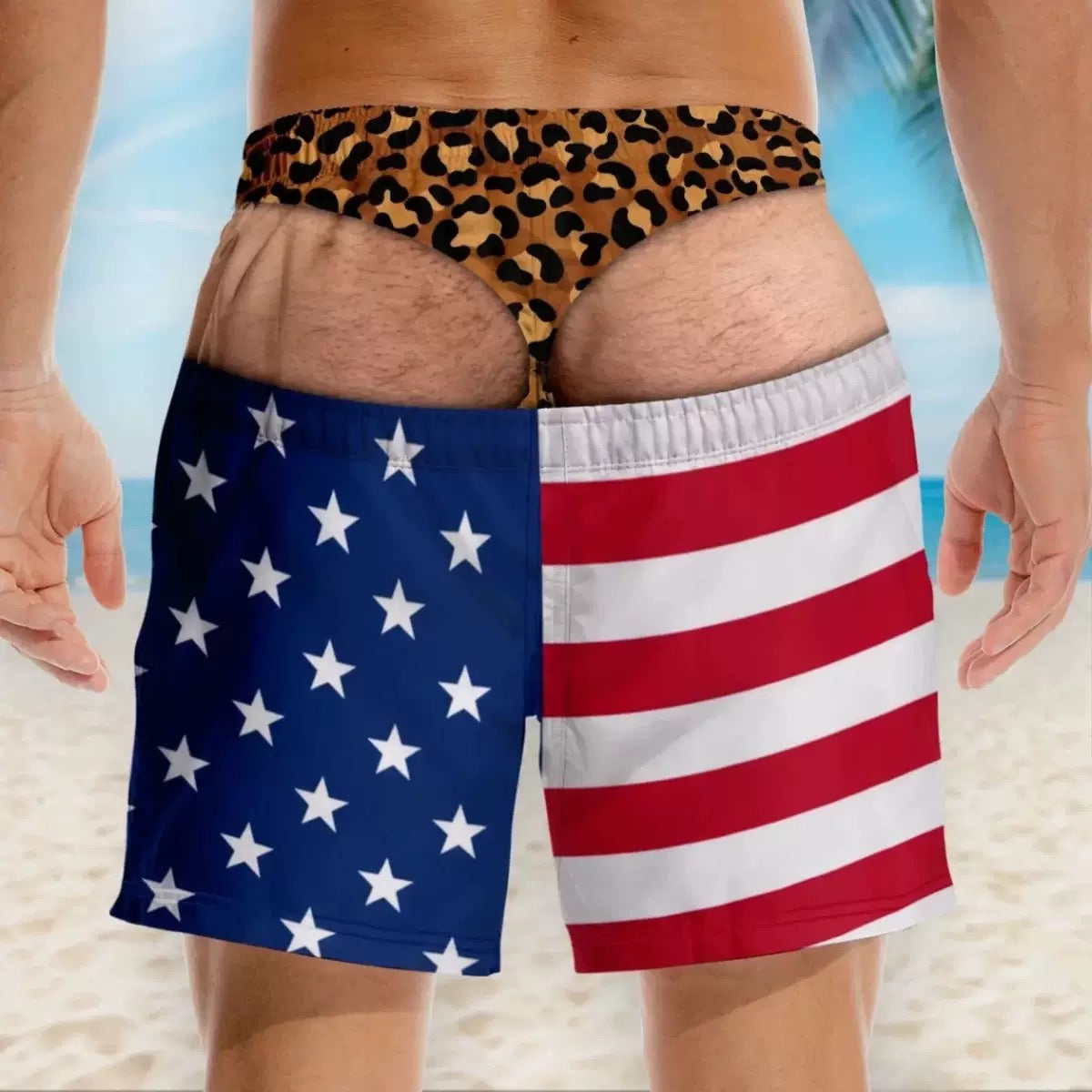 America Flag Thong Shorts Swim Trunks for Men Patriotic for Pool Party Beach Funny Shorts Summer Vacation Pants