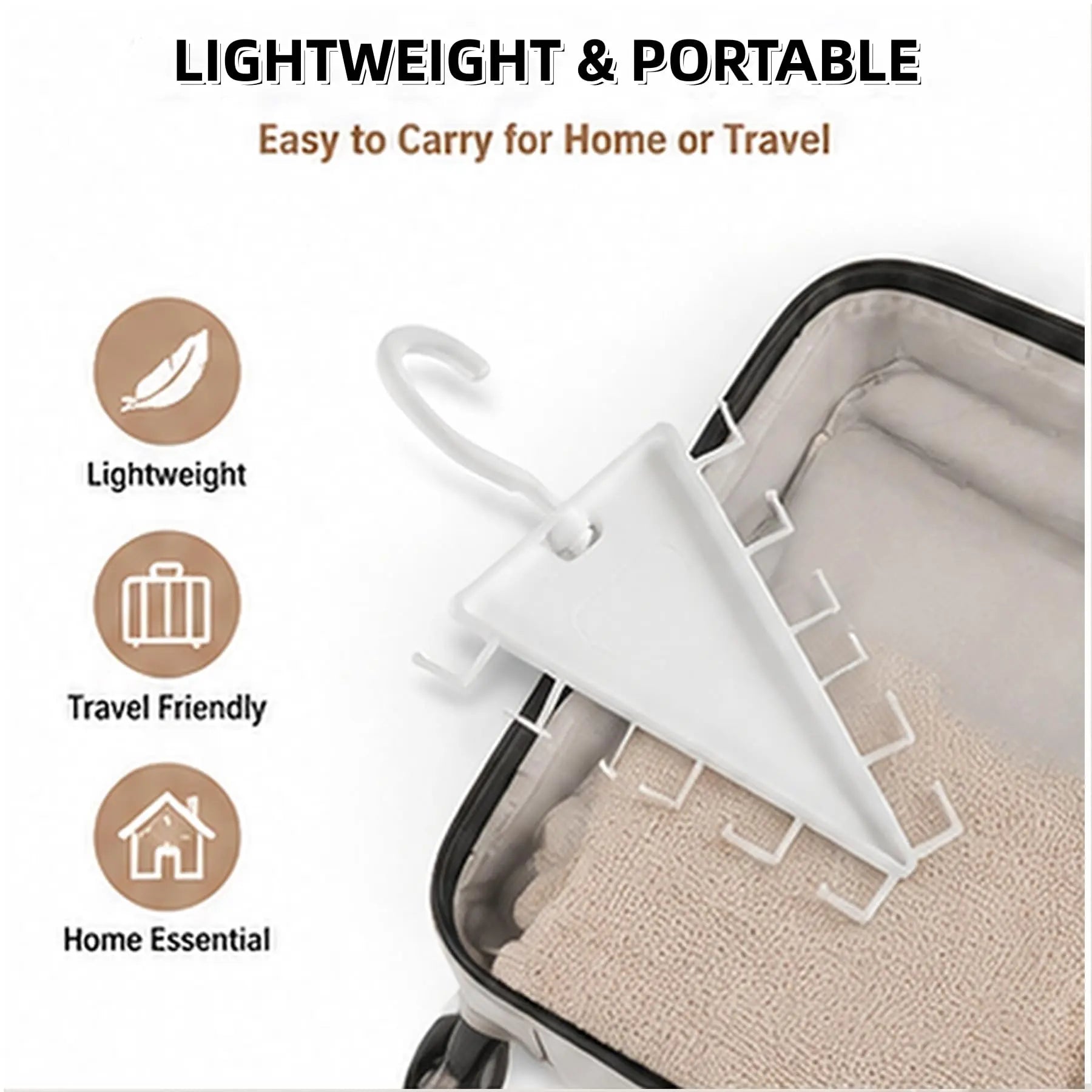 Lightweight white closet organizer packed in a suitcase for travel