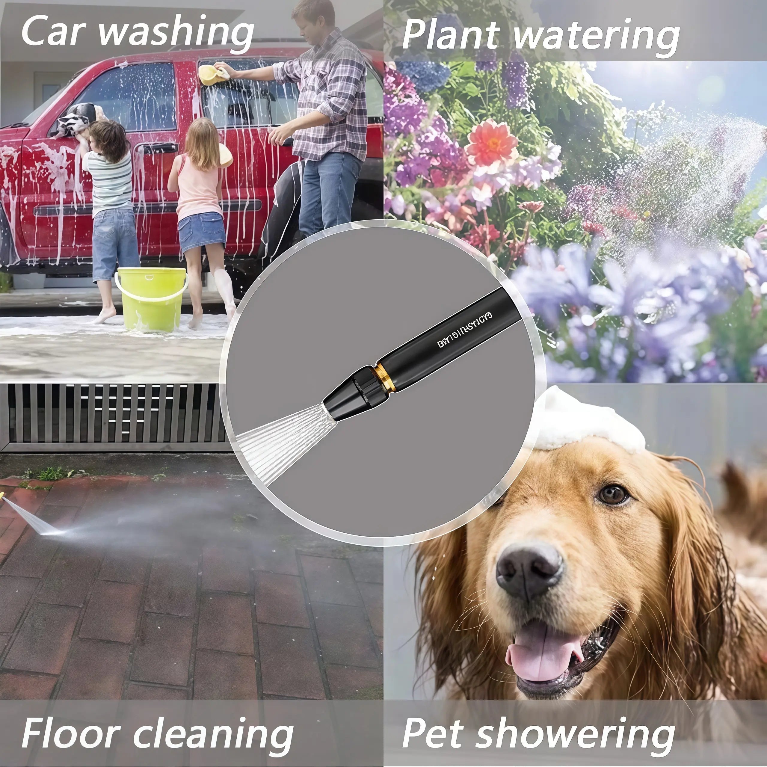 Home high-pressure car wash water gun with booster nozzle and hose, a must-have for watering plants and vegetables, and car washing