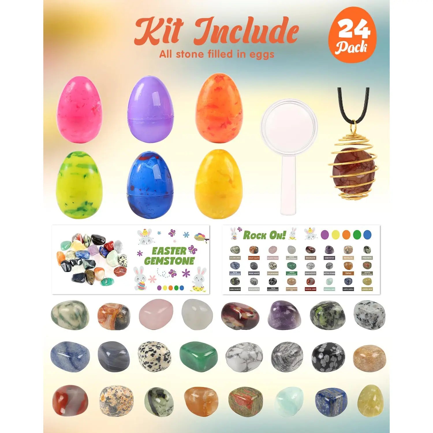24/48pc Prefilled Easter Eggs with Natural Gemstones | Unique Treasure Hunt Set