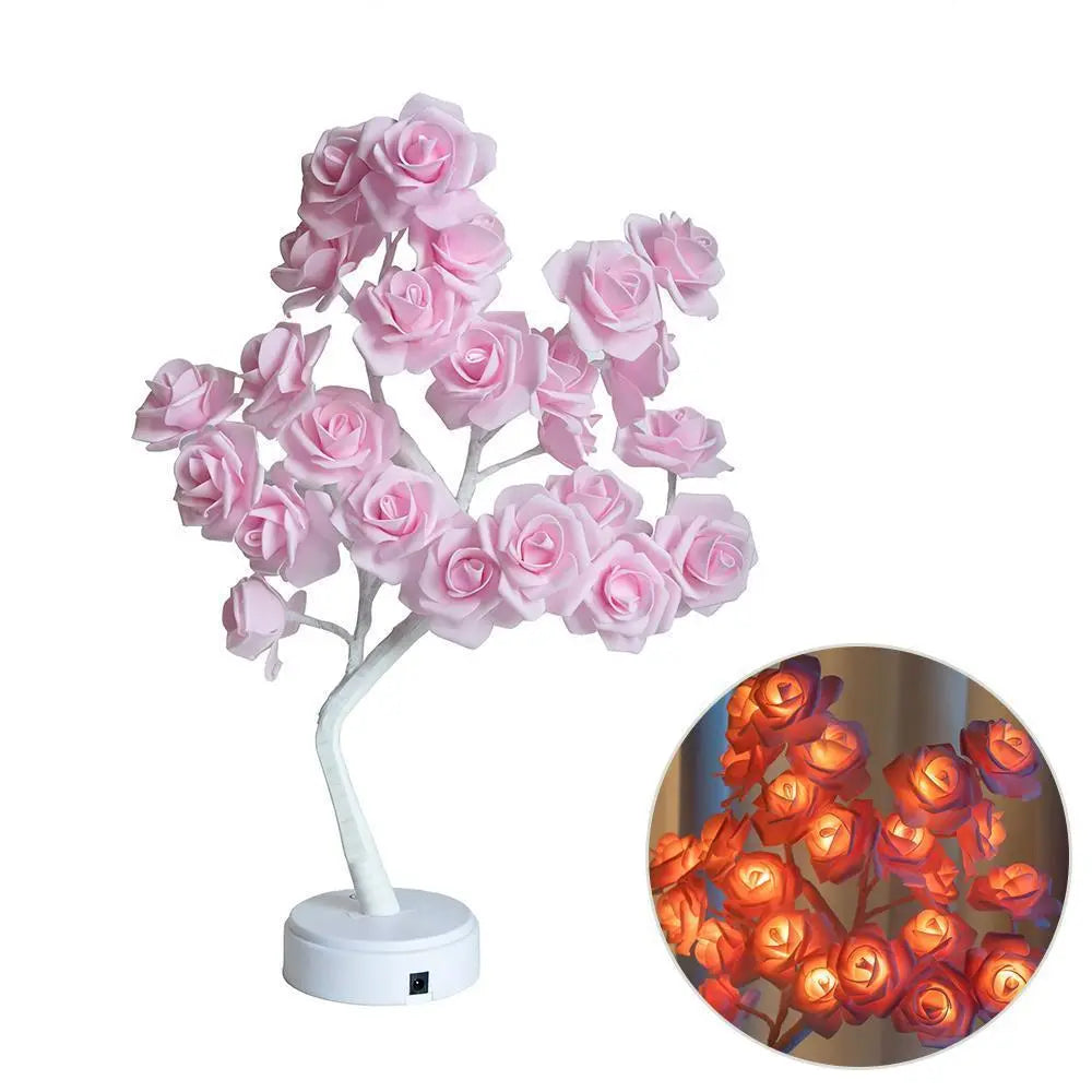 LED Rose Flower Tree Lamp - USB/Battery Powered Tabletop Decor Gift