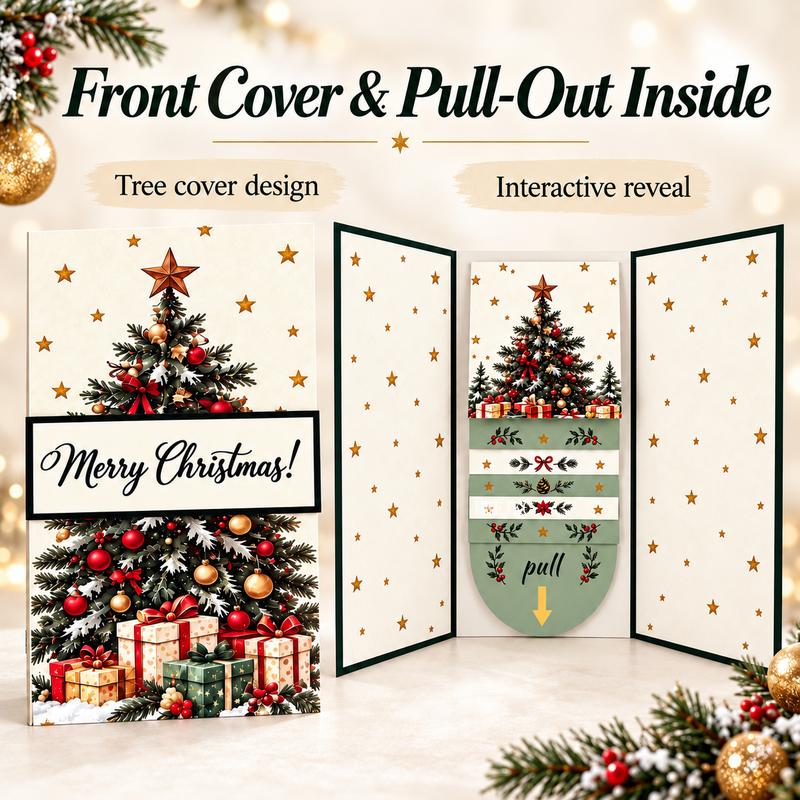DIY Pull-Out Christmas Card with Hidden Messages, Insert Your Own Gift Card & Photos, Fun Sliding Surprise Card for Holiday Gifts, Friends & Family