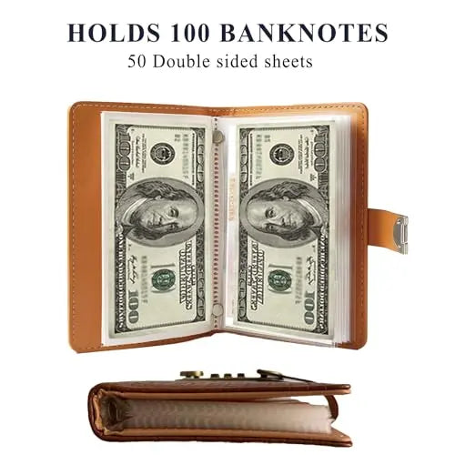 100-Pocket Banknote Collection Album with Combination Lock, Currency Binder with Clear Sleeves