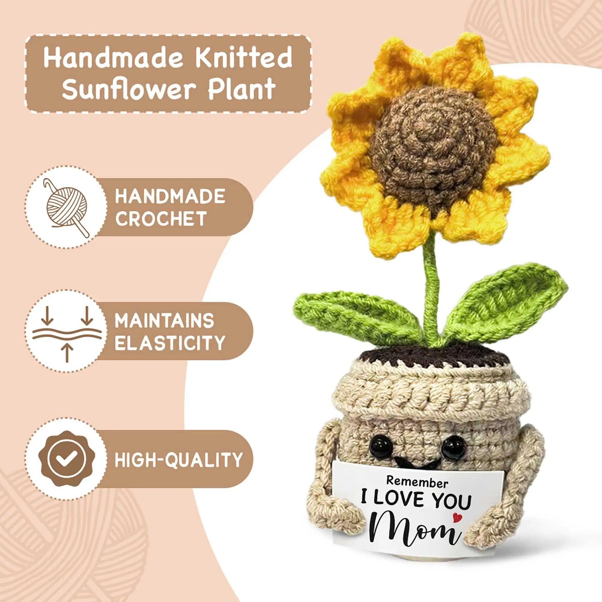 "I Love You Mom" Handmade Crochet Sunflower Gift