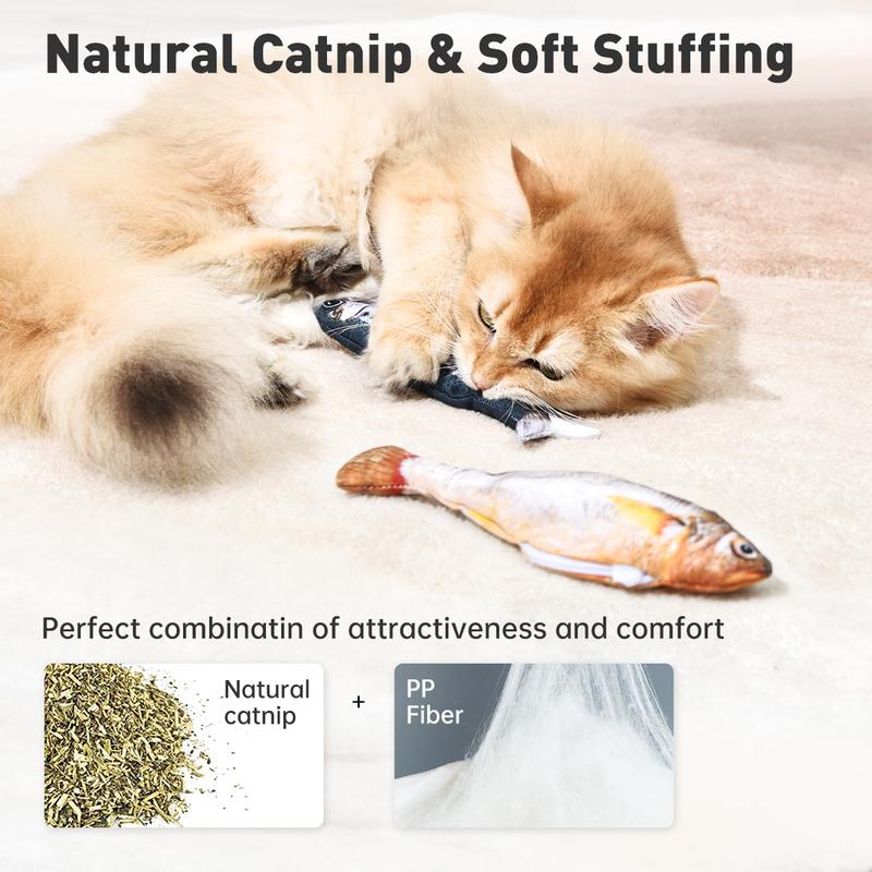 Interactive Tap-Activated Flapping Cat Toys - 3 Realistic Motion Sensor Fish with Catnip