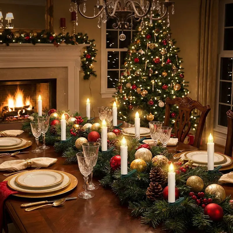 10-Pack LED Flameless Clip Candle Lights with Remote, Dimmable Flickering & Steady Modes, Timer, Christmas Tree Candles for Wreath, Mantel & Holiday Decor