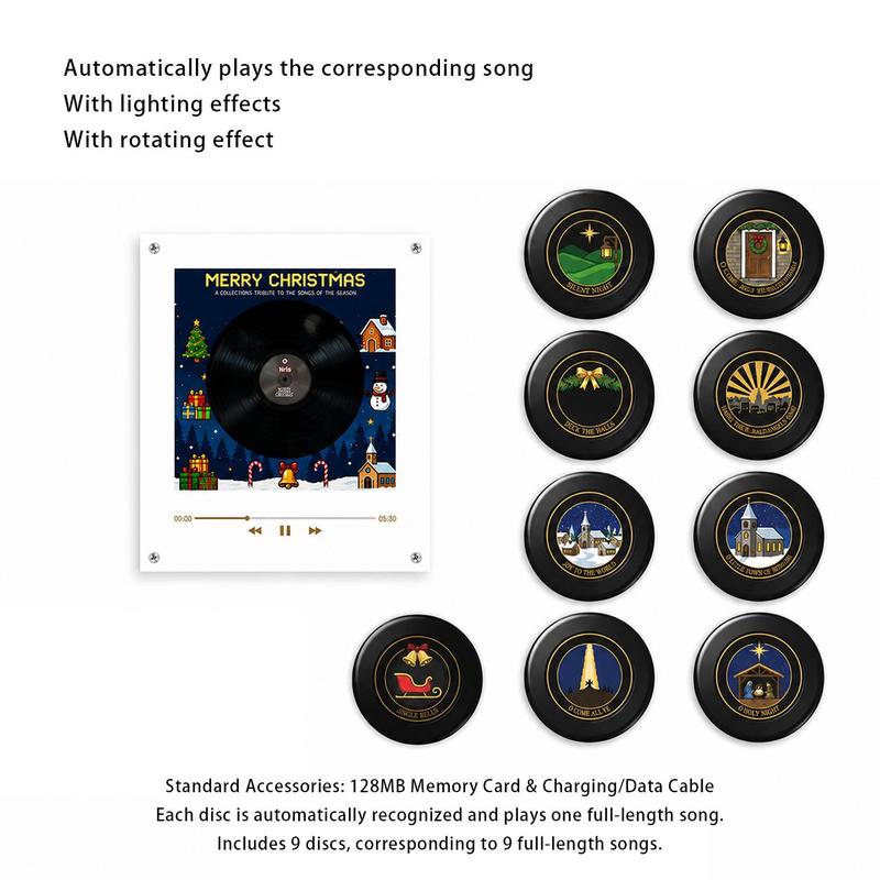 【Christmas Gift】Magnetic NFC Music Player with 9 Mini Vinyl Discs, Add Your Own Songs, Rotating Record Player with Light Effect, Unique Music Gift & Christmas Fridge Decor