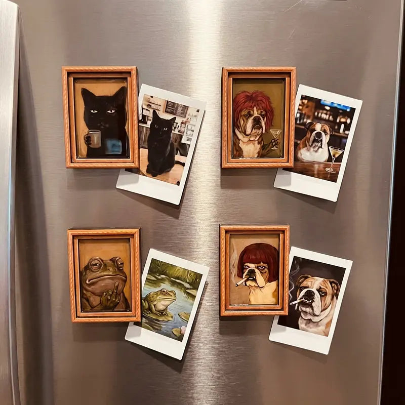 Funny Vintage Art Frame Fridge Magnets - Quirky Animal Portraits for Home & Office