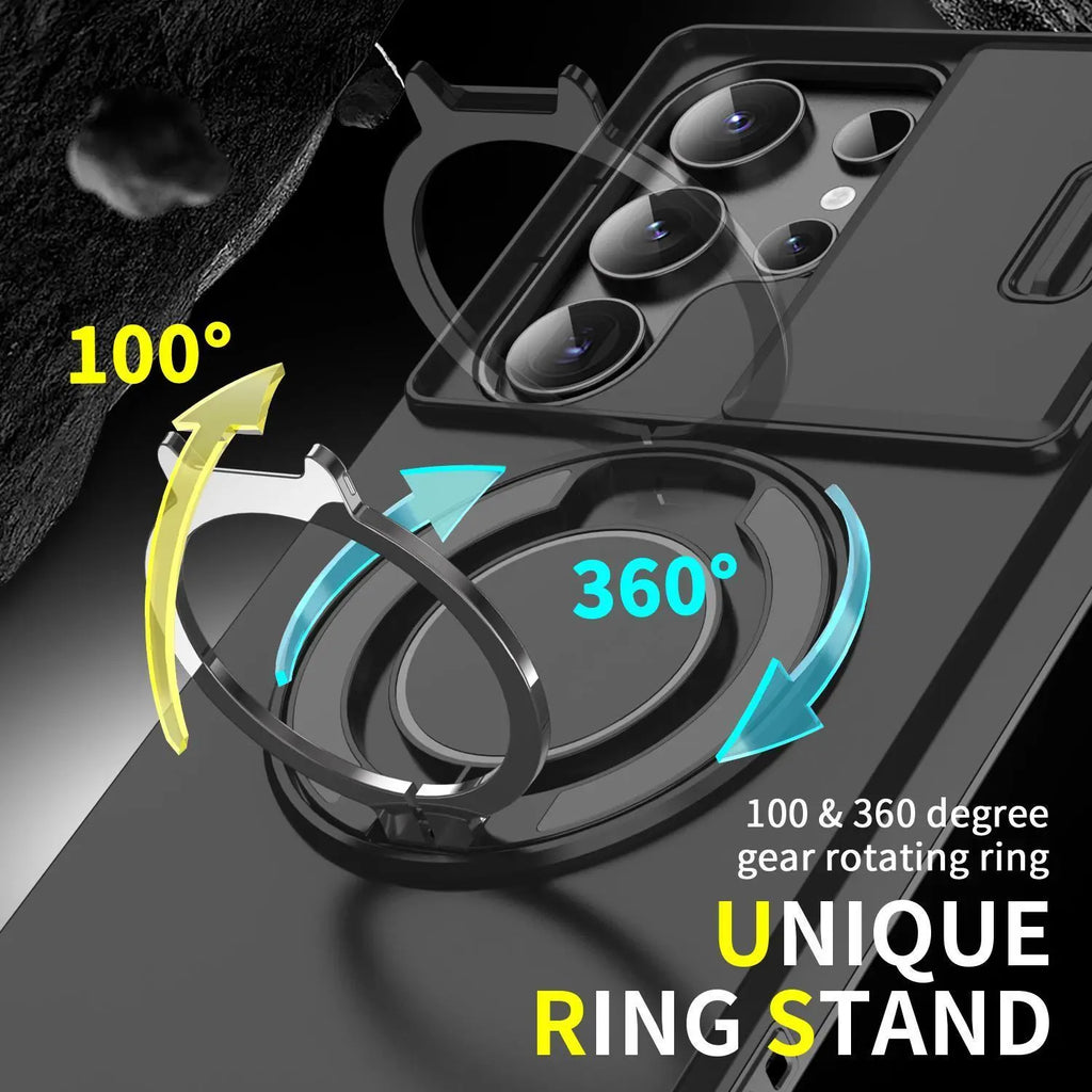 OREKROY Shockproof Magnetic Case with Slide Camera Lens Protector For Samsung Galaxy