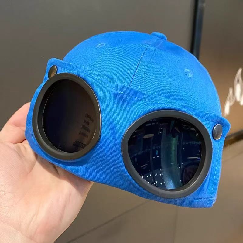 Retro Aviator Goggles Baseball Cap with Flip-Down Sunglasses, Regular & Cat Ear Styles