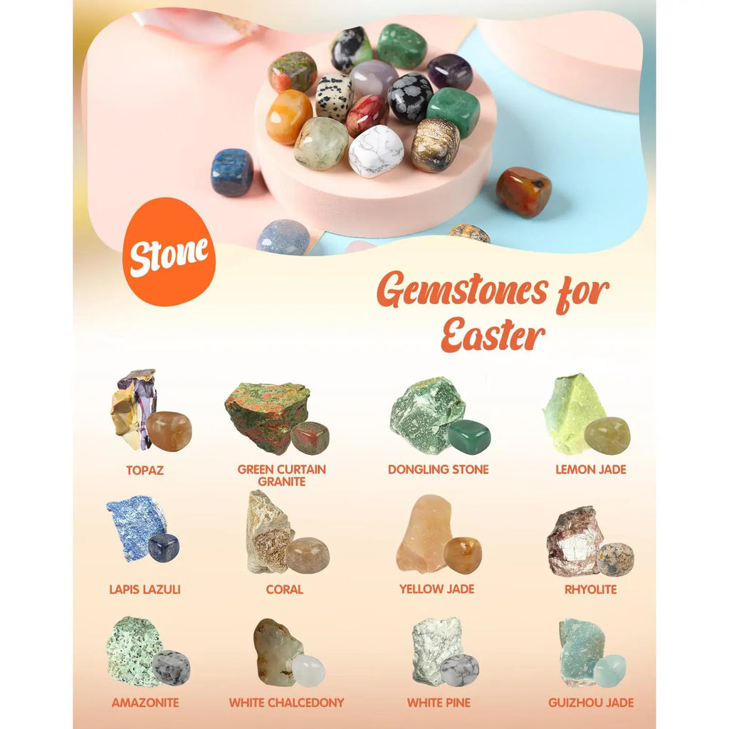 24/48pc Prefilled Easter Eggs with Natural Gemstones | Unique Treasure Hunt Set