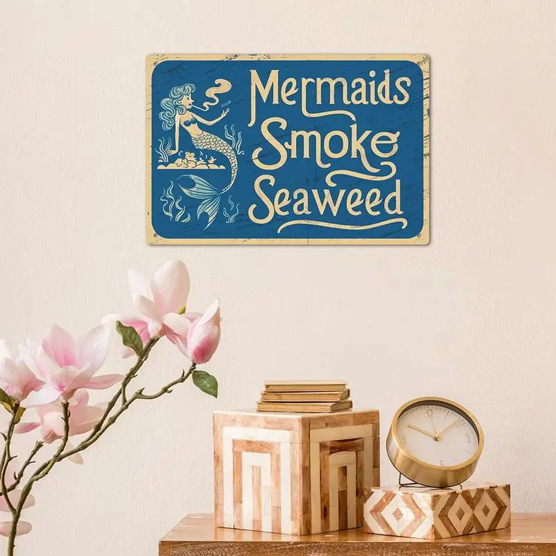 Vintage Mermaid Letter Pattern Metal Sign, 1 Count Retro Decorative Plaque