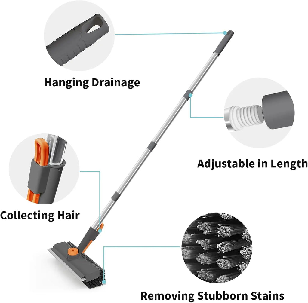 3-in-1 Heavy-Duty Floor Scrub Brush with Long Handle & Scraper
