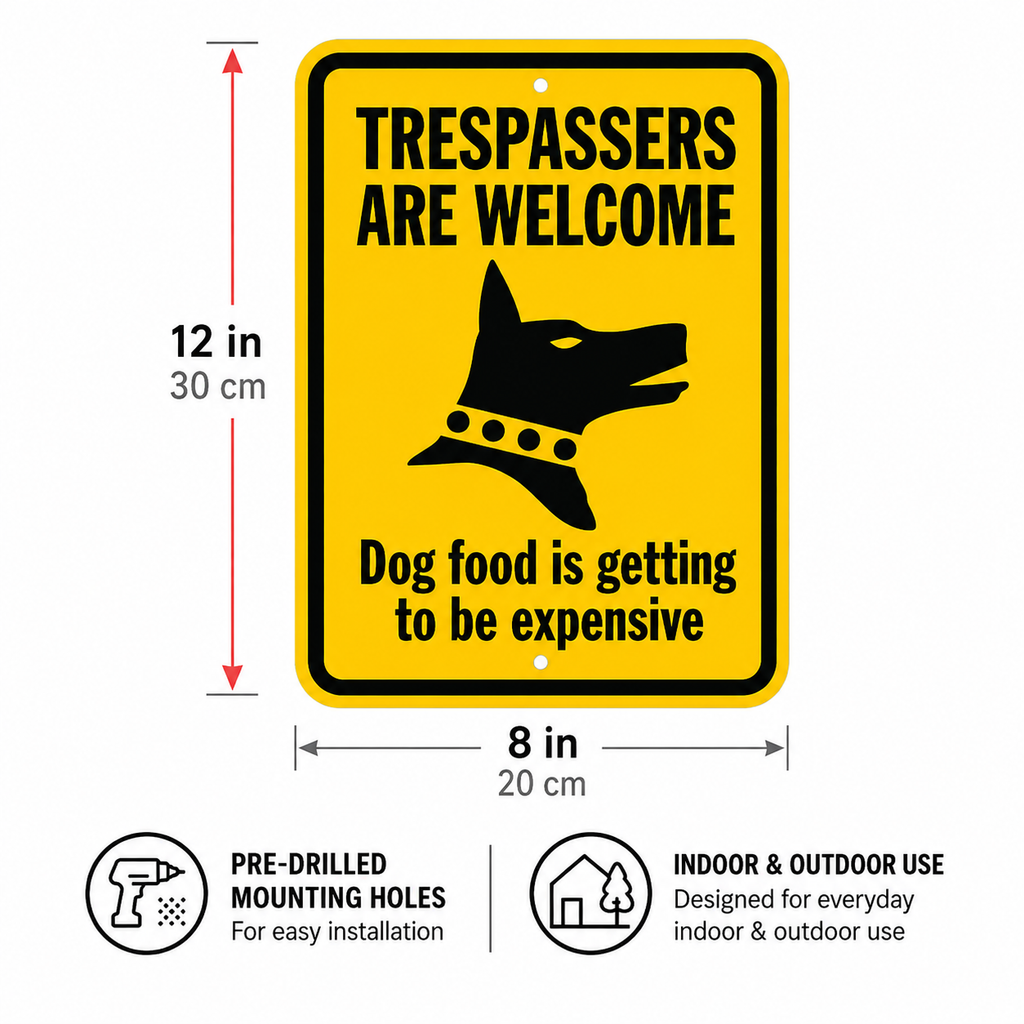 Funny "No Trespassing" Metal Sign – 12×8 in Aluminum Warning Sign with Dog Theme, Weather-Resistant Yard & Gate Decor