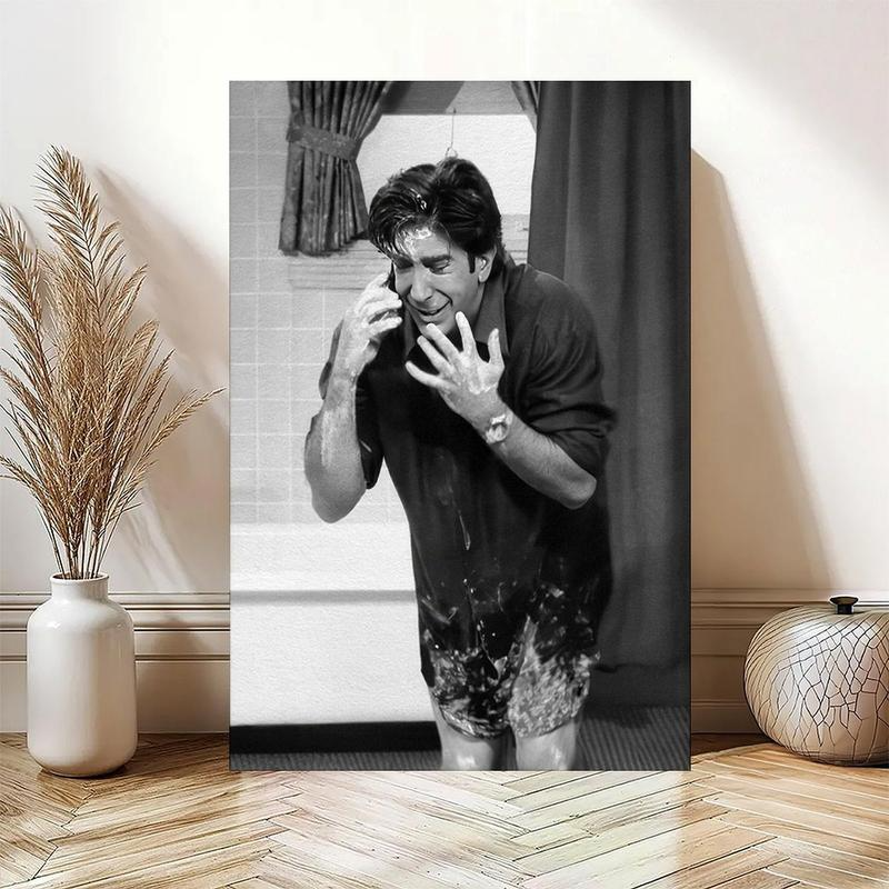 Funny Bathroom Wall Art Friends TV Show Comedy Print for Restroom Decor, Ross Geller Humorous Black White Wall Art Men Toilet Room