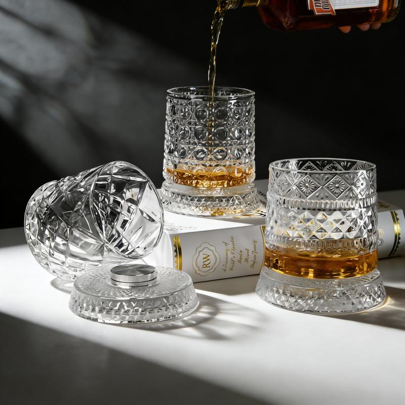 Star-Cut Rotating Crystal Glass - Elegant 360° Spinning Whiskey Tumbler