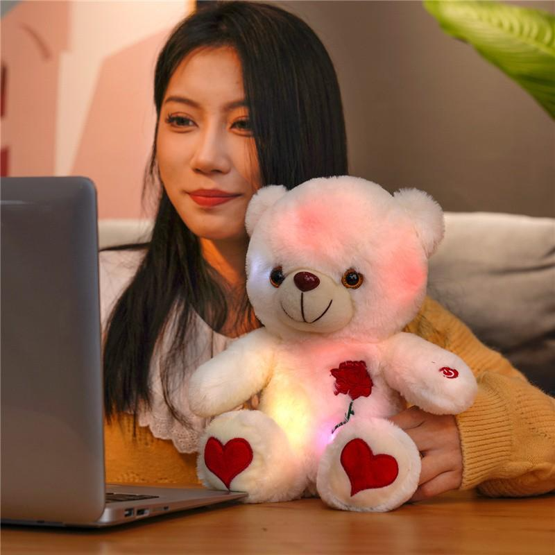 LED Light-Up Teddy Bear - Glow-in-the-Dark Plush with Heart & Rose