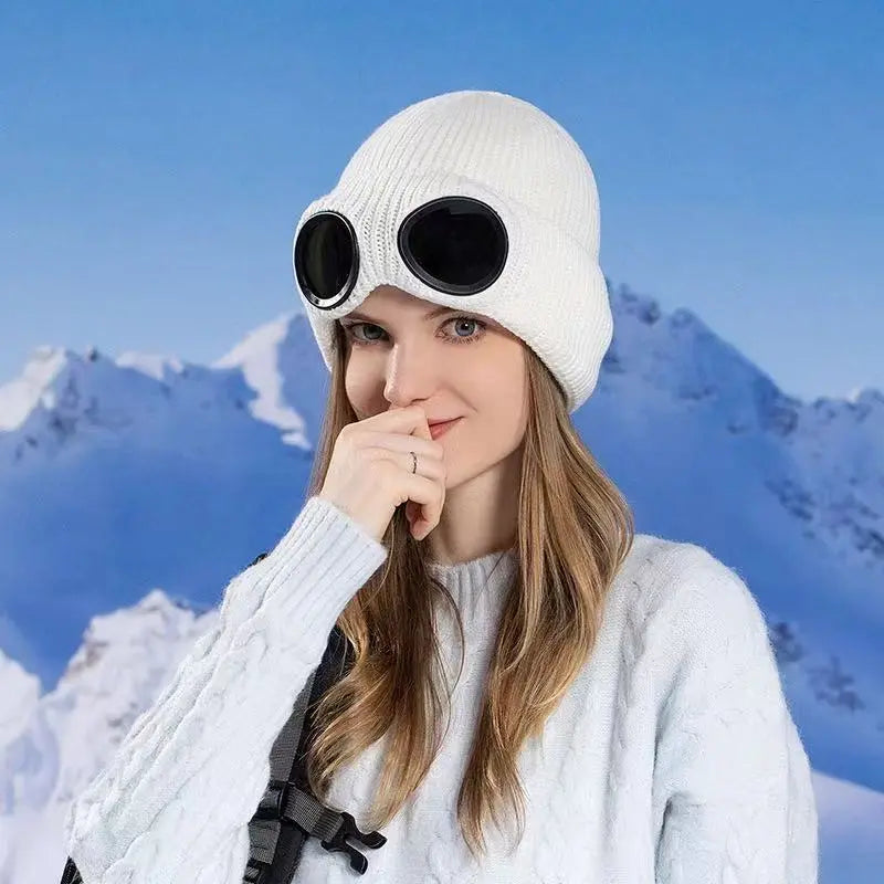 Unisex Solid Color Goggle Lens Design Beanie Hat - Casual Soft Comfortable Beanie for Fall & Winter, Fashion Accessories for Both Men & Women, Machine Washable Style Trendy SpringStatements Headwear tiktokshopspringglowup