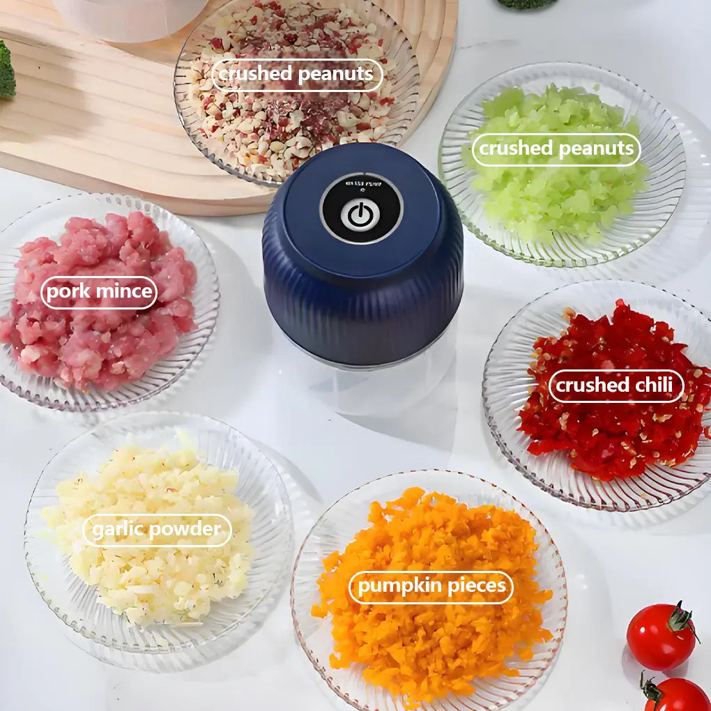 300ML Mini Electric Food Grinder with 4 Blades for Garlic, Chili, and Meat