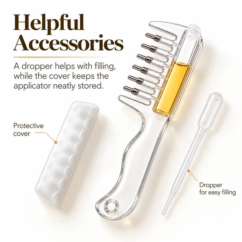 Refillable Scalp Oil Applicator Comb, Hair Root Massage Comb with Metal Tips, No-Mess Liquid Applicator Brush for Hair Care, No Serum Included