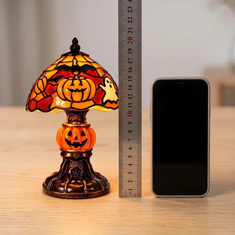 Retro Pumpkin Bat Pattern Single Desk Lamp - Vintage Glow Night Light, Nightstand-Compatible, Cozy Halloween Decor Gift, Whimsical Home Decor, Bedroom Lamp for Home Stylists