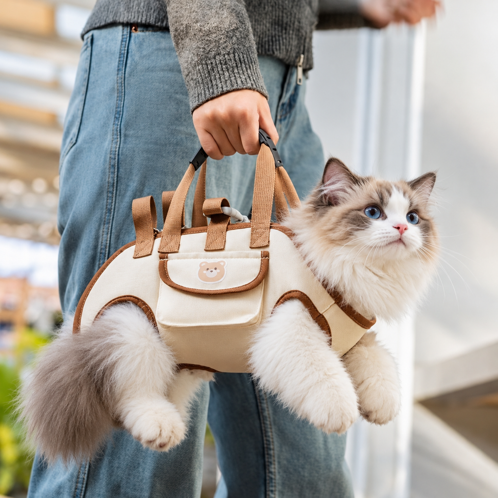 Hands-Free Cat & Dog Carrier Harness with Shoulder Strap, Leash & Storage Pocket