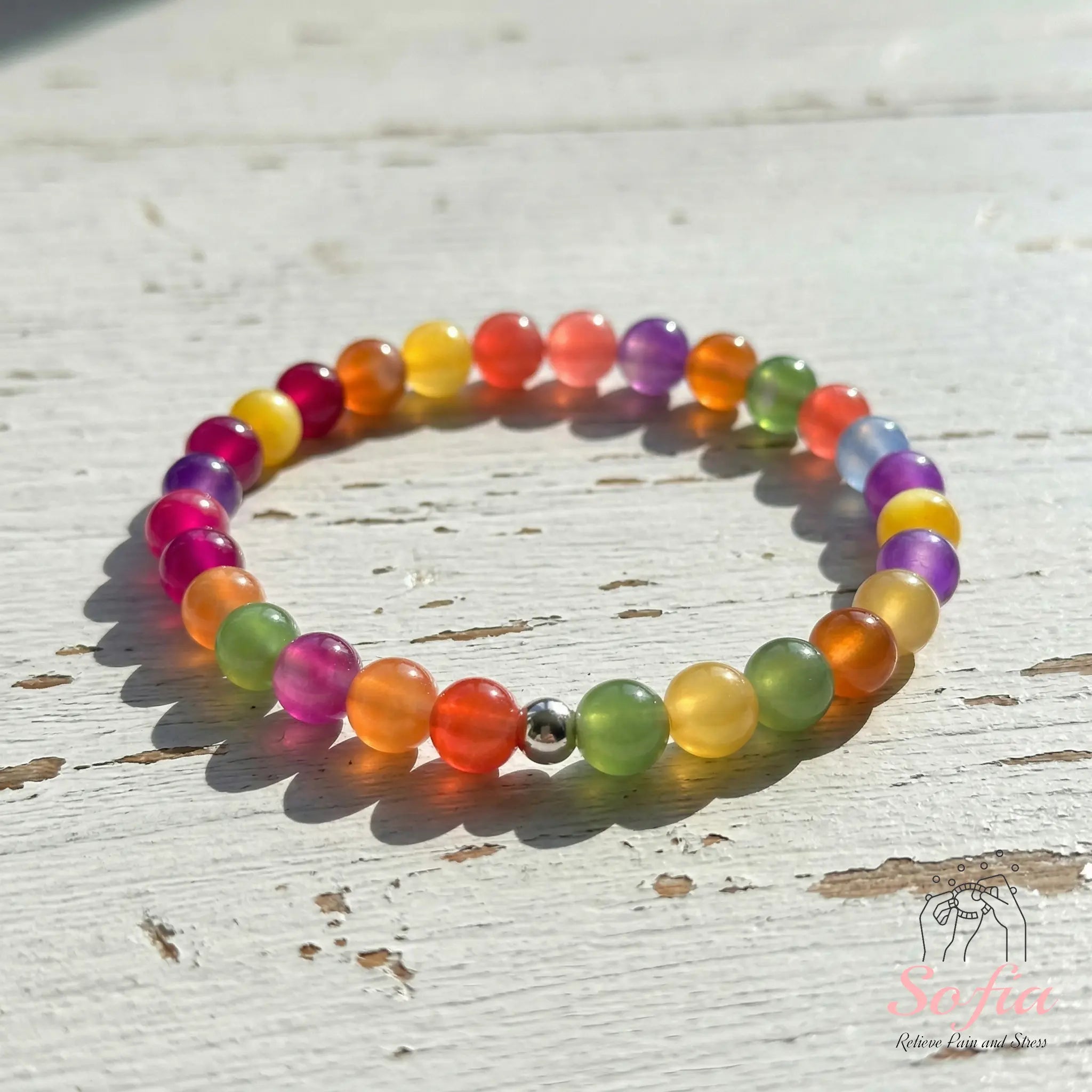Sofia Dopamine Necklace - Rainbow Beaded Choker - UV Reactive Necklace Waterproof - Summer Jewelry Stainless Steel, Stackable