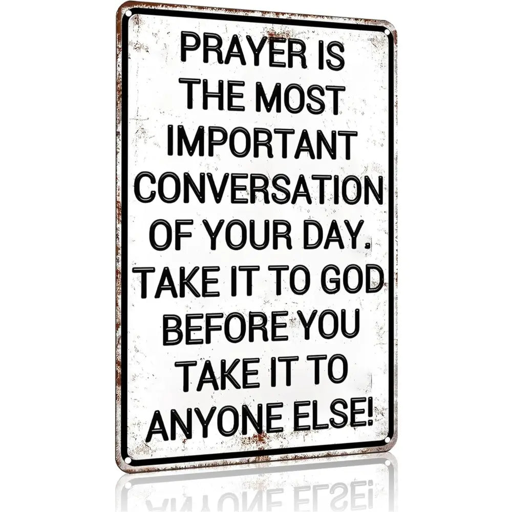 Christian Gifts for Men Women Prayer Is The Most Important Conversation of Your Day Vintage aluminum Sign Religious Metal Wall Art for Home Church Prayer Room Office Chapel Decor 8x12 Inch christian wall decor christian wall art religious wall art