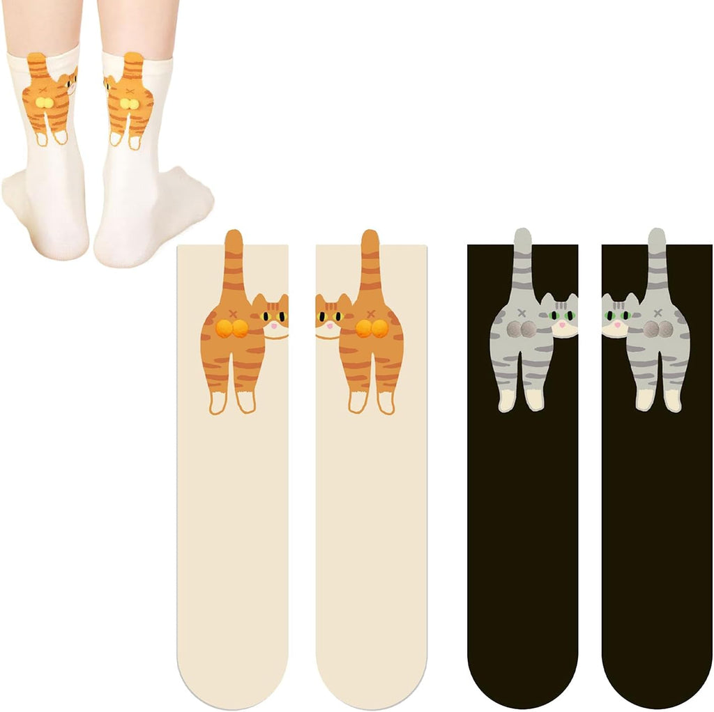 Cute Cat Butt Socks, Funny Animal Novelty Crew Socks, Novelty Cotton Sock for Women（2Pair）