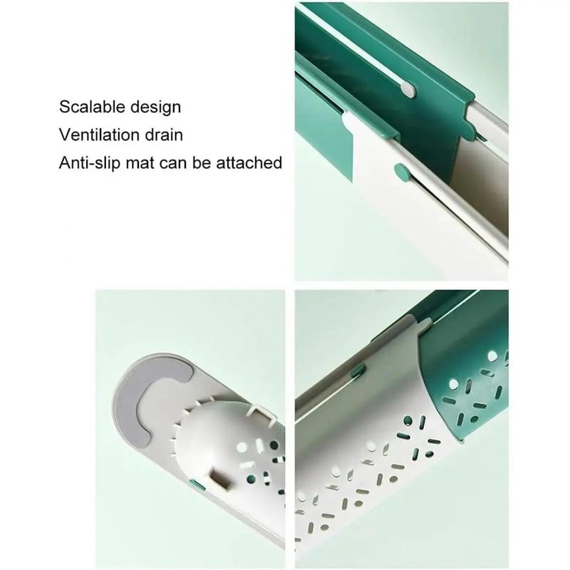 Adjustable Under-Sink Storage Rack, Thick PP Telescopic Organizer with Hanging Rod & Drain Holes for Kitchen Bathroom